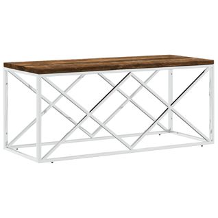 Table Basse Acier Inoxydable Et Bois Massif De Récupération
