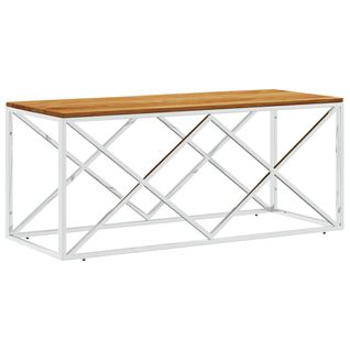 Table Basse Acier Inoxydable Et Bois Massif D'acacia