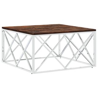 Table Basse Acier Inoxydable Et Bois Massif De Récupération