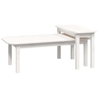 Ensemble De Tables Basses 2 PCs Blanc Bois Massif De Pin