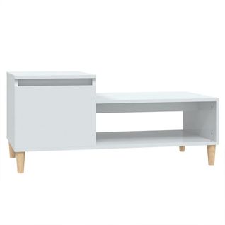 Table Basse Blanc Brillant 100x50x45 Cm Bois Contreplaqué