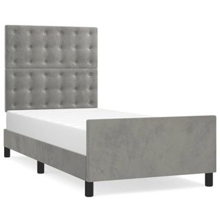 Cadre De Lit Gris Clair 90x190 Cm Velours, Hauteur Réglable, Pieds Robustes, Support Dorsal