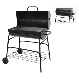 Barbecue à Charbon Cylindre Métal Noir Sur Roues