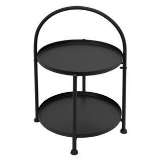 Table D'appoint Table Basse 2 Niveaux Métal Noir Rond Ø 30 Cm