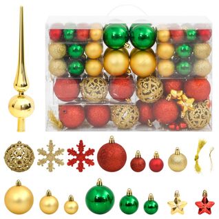 Ensemble De Boules De Noël 112 PCs Rouge Vert Doré Polystyrène