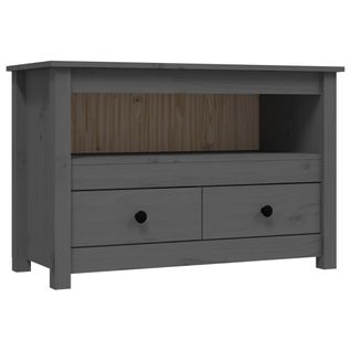 Meuble TV Gris 79x35x52 Cm Bois De Pin Massif
