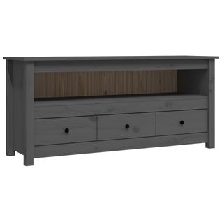 Meuble TV Gris 114x35x52 Cm Bois De Pin Massif