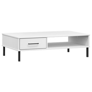 Table Basse Avec Pieds En Métal Blanc Bois Pin Massif Oslo