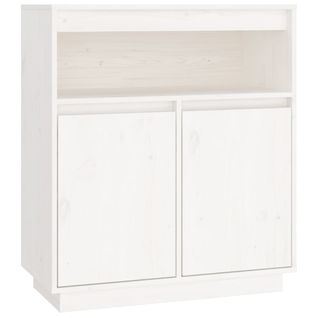 Buffet Blanc 70x34x80 Cm Bois Massif De Pin
