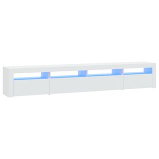Meuble TV 240 X 35 X 40 Cm Bois Contreplaqué Blanc LED Rvb Meuble De Rangement Multimédia