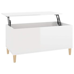 Table Basse Blanc Brillant 90x44,5x45 Cm Bois Contreplaqué