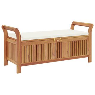 Banc De Rangement De Jardin Avec Coussin 126 Cm Bois D'acacia Terrasse Patio Extérieur
