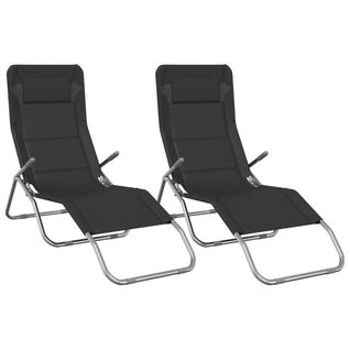 Chaises Longues Pliables Lot De 2 Noir Textilène Et Acier