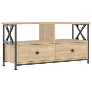 Meuble TV Chêne Sonoma 90x33x45 Cm Bois Contreplaqué Et Fer