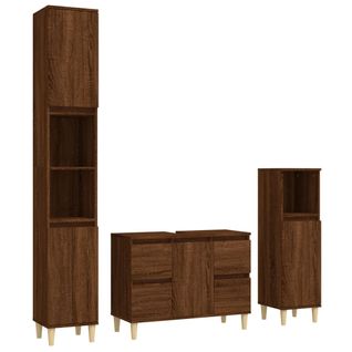 Ensemble De Meubles De Salle De Bain 3 PCs Chêne Marron