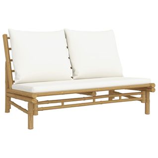 Banc De Jardin Avec Coussins Blanc Crème Bambou
