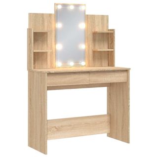 Coiffeuse Avec LED Sonoma Chêne 96x40x142 Cm Bois Contreplaqué Verre