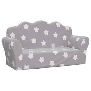 Canapé 2 Places Pour Enfants Gris Clair Peluche Avec Étoiles Mousse Souple Housse Amovible