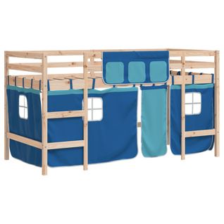 Lit Mezzanine Enfants Avec Rideaux Bleu 90x190 Cm