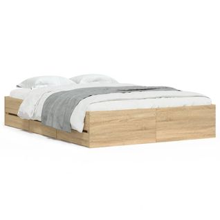 Cadre De Lit Sonoma Chêne Avec Tiroirs 120x190 Cm Bois Contreplaqué Rangement