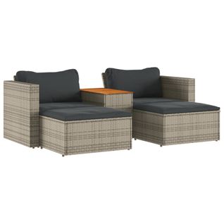 Salon De Jardin 5 Pièces Avec Coussins Gris Résine Tressée Acacia