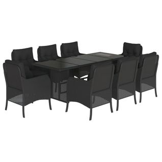 Ensemble à Manger De Jardin 9pcs Coussins Noir Résine Tressée