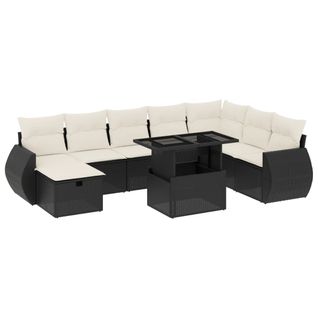 Salon De Jardin 9 Pièces Avec Coussins Noir Résine Tressée