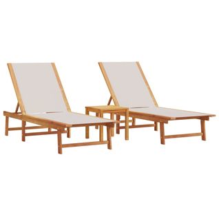 Chaises Longues Lot De 2 Table Gris Bois D'acacia Et Textilène