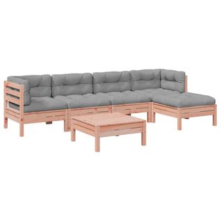 Salon De Jardin 6 Pièces Et Coussins Bois Massif Sapin De Douglas