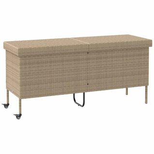 Boîte Rangement Jardin Roues Beige 160x55x75 Cm Résine Tressée