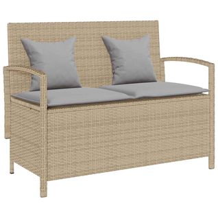 Banc De Rangement De Jardin Avec Coussin Beige Résine Tressée