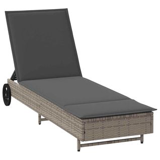 Chaise Longue Avec Roues Et Coussin Gris Résine Tressée