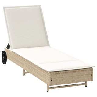 Chaise Longue Avec Roues Et Coussin Beige Résine Tressée