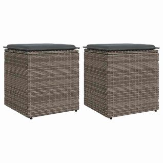 Tabourets Jardin Coussins Lot De 2 Gris 40x40x43 Cm Poly Rotin