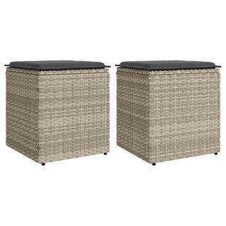 Tabourets De Jardin Et Coussins Lot De 2 Gris Clair Poly Rotin