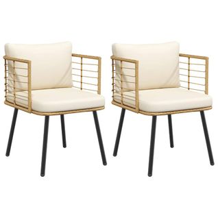 Chaises De Jardin Lot De 2 Avec Coussins Naturel Résine Tressée