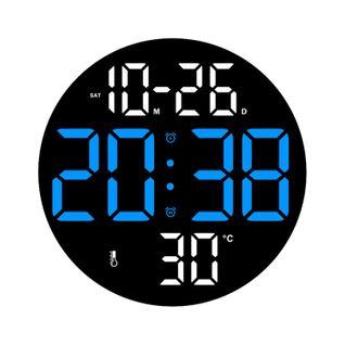 Horloge Murale Multifonction, Grand Écran LED Clair, Silencieux, Plastique, Couleur Bleu