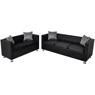 Jeu De Canapé à 2 Places Et à 3 Places Cuir Synthétique Noir