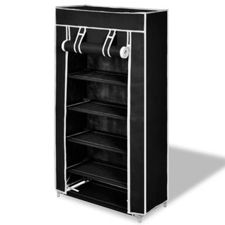 Armoire à Chaussures Avec Housse 58 X 28 X 106 Cm Tissu Noir