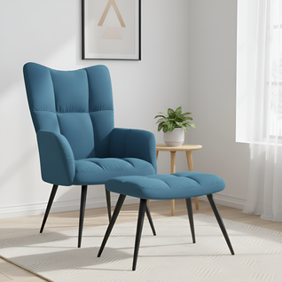 Chaise De Relaxation Avec Tabouret Bleu Velours pour Bureau