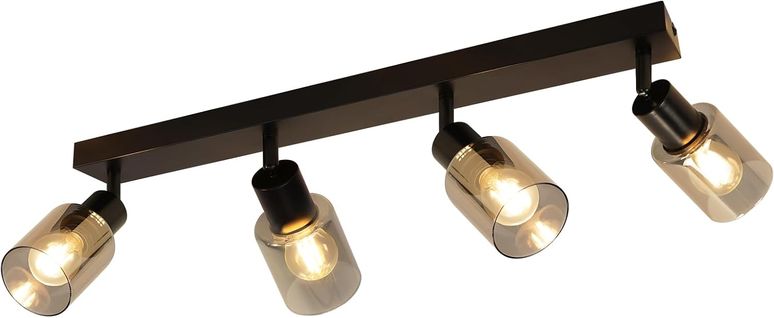 Spot De Plafond Noir Industriel à 4 Flammes E14 - Lampe Moderne Pour Salon