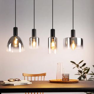 Suspension Salle à Manger 4 Flammes E27 Gris Fumée 180cm Suspension Cage D'escalier