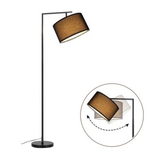 Lampadaire Noir E27 Tissu Design 162cm Déco Moderne Lire Lampadaire salon Avec Pédale Lampe De Lit