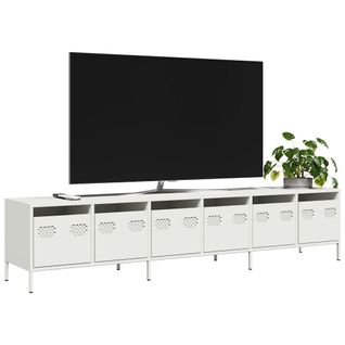 Meuble TV Blanc 202x39x43,5 Cm Acier Laminé à Froid