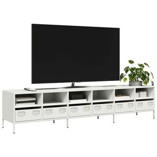 Meuble TV Blanc 202x39x43,5 Cm Acier Laminé à Froid