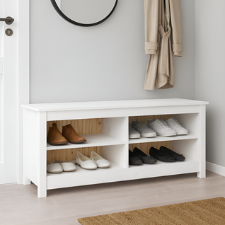 Banc à Chaussures Blanc 110x38x45,5 Cm Bois De Pin Massif