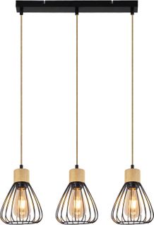 Suspension Salle à Manger 3 Flammes Noir Rétro Corde De Chanvre En Bois E27 Lampe Suspendue Escalier