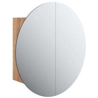 Armoire De Salle De Bain Miroir Rond Et LED Chêne 47x47x17,5 Cm
