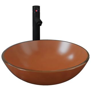 Lavabo De Bain Avec Robinet Et Drain à Poussoir Verre Trempé