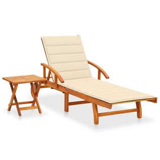 Chaise Longue De Jardin Avec Table Et Coussin Bois D'acacia